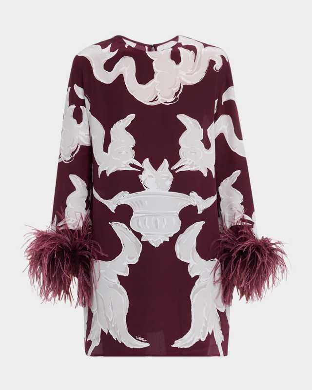 Metamorphos Gryphon Feather-Cuff Mini Shift Dress